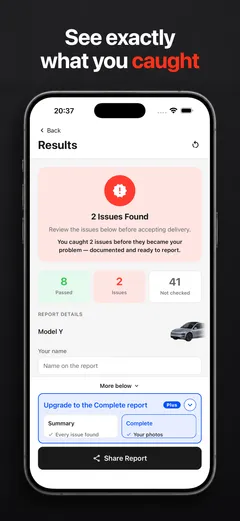 TSL Check results screen on iPhone showing the issues found