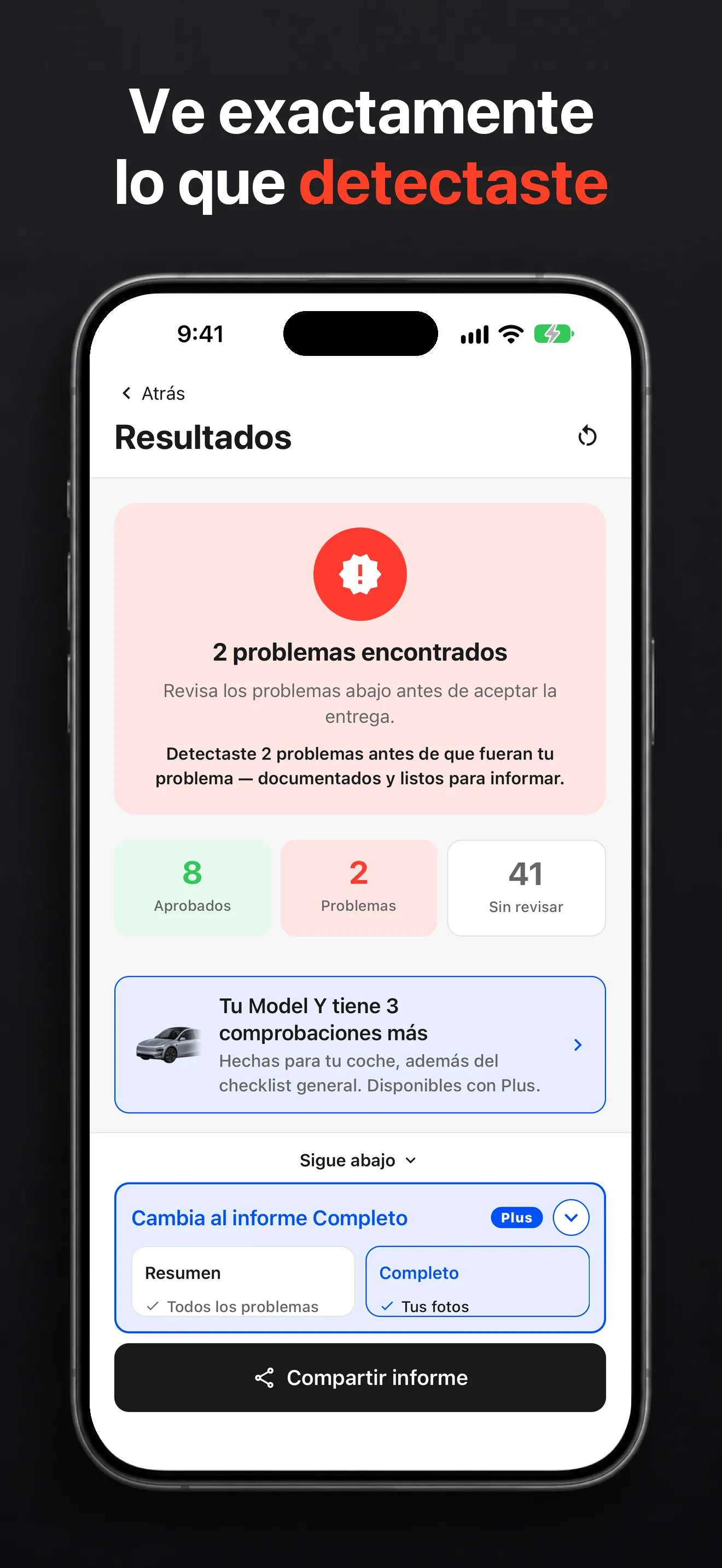 Pantalla de resultados de TSL Check en iPhone con los problemas detectados