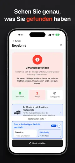 Ergebnisbildschirm von TSL Check auf dem iPhone mit den gefundenen Mängeln