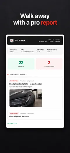 TSL Check inspection report ready to share, on iPhone