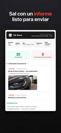 Informe de inspección de TSL Check listo para compartir, en iPhone