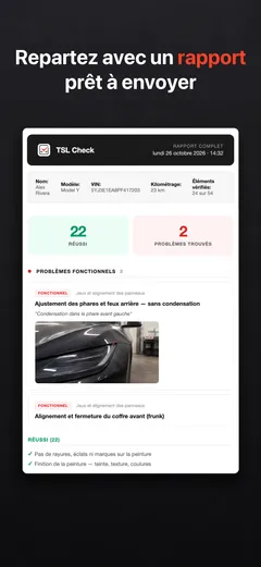 Rapport d'inspection TSL Check prêt à partager, sur iPhone